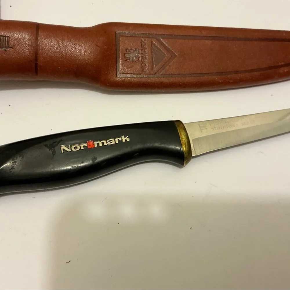 Vintage  NORMARK FISKARS FINLAND Fillet Boning Knife & Leather Sheath